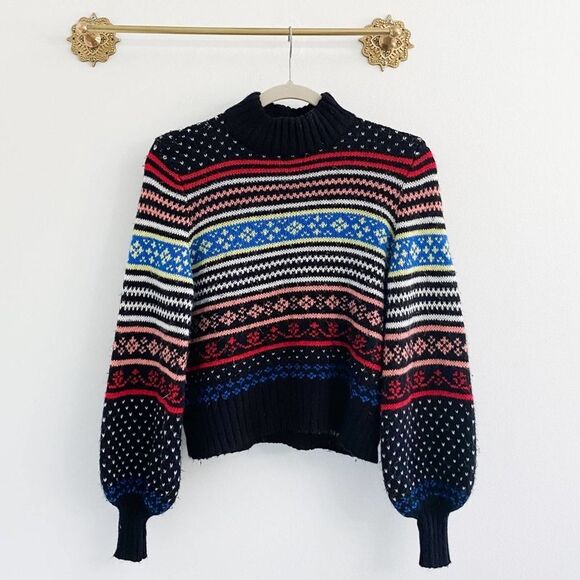 American Eagle Fair Isle Holiday Mock Neck Boxy Sweater - Picture 1 of 5